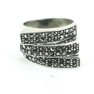 Vintage Size 7  Pave   Marcasite Wide  Design Ring  925 Sterling  Silver RG 2673