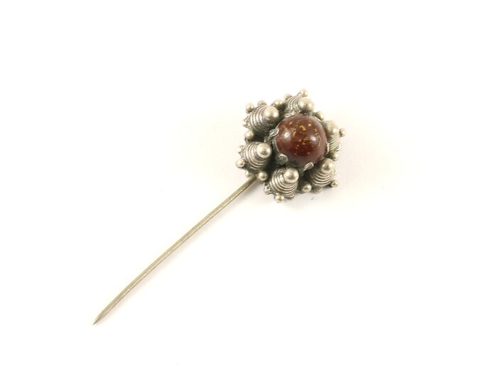 Vintage Silver Faux Amber Stone Floral Design Pin/Brooch 925 Sterling BB 1602