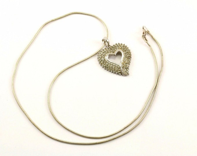 Vintage Necklace | Natural Diamonds Heart Pendant Design Necklace 18 in | Sterling 925 Silver Necklace Nc 1445