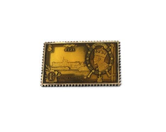 Vintage Fiji Windsor Castle Metropolitan Collection Enamel Postage Stamp 925 Sterling Silver OT 125