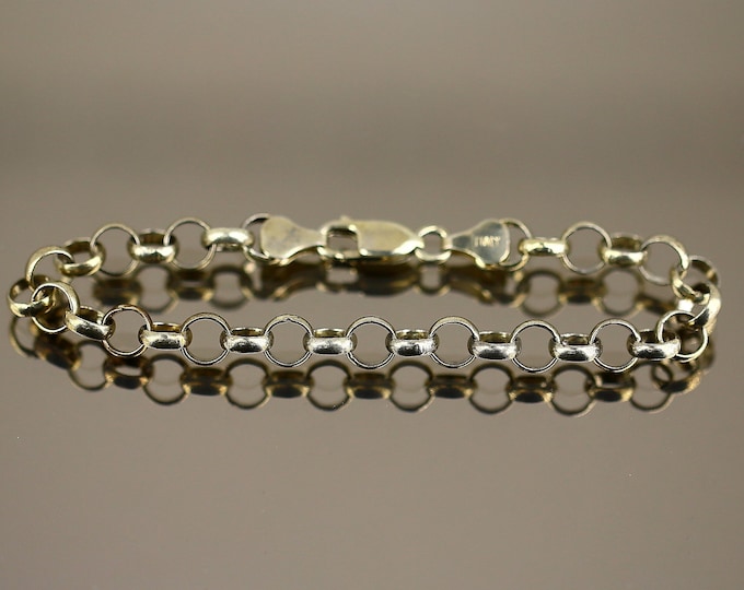 Vintage Italy Simple Man Gold Plated Rolo Design Chain Link Bracelet 925 Sterling Silver BR 3972