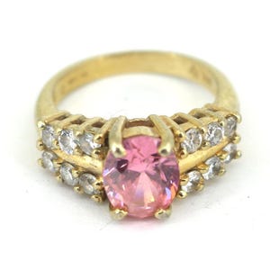 Anello vintage con cristalli quadrati bianchi e rosa lucidi, placcato in oro giallo, misura 6, in argento sterling 925 RG 4623