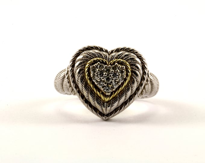 Vintage Size 9 Judith Ripka Twisted Heart Design Ring 925 Sterling Silver RG 2003-E