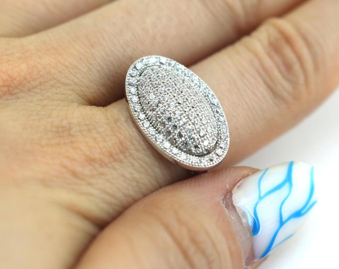 Vintage Elegant Macro White Crystals CZ Design Band Ring 925 Sterling Silver Size 6 RG 4693