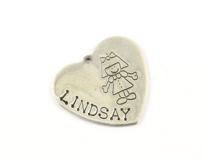 Vintage Lucy Ann Heart Lindsay Girl Name Design Pendant 925 Sterling Silver PD 2266