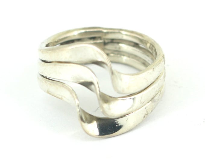 Vintage Size 7 Modern Trinity Three Row Band Design Ring 925 Sterling RG 597