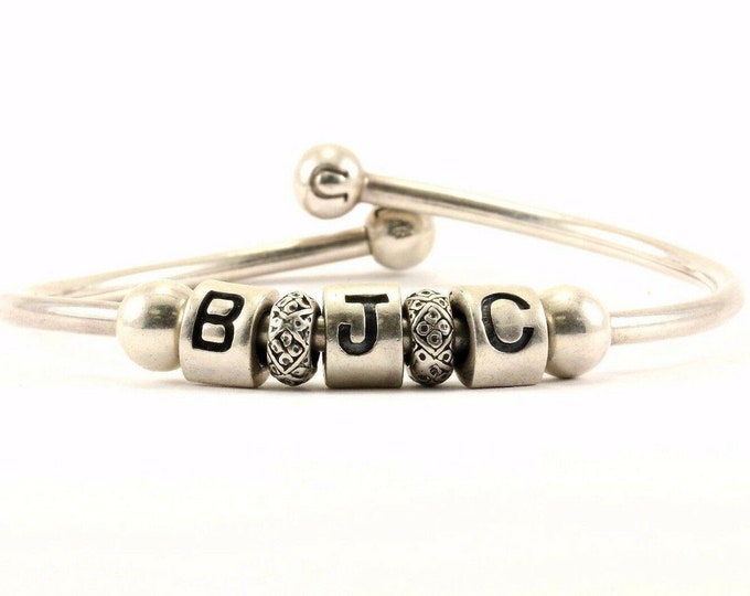 Vintage Bead Beaded Bjc Letter Design Cuff Bracelet Sterling Silver 925 Br 2461(123720989883)