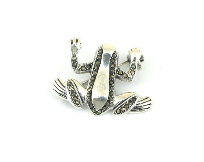 Vintage Marcasite Frog Brooch Sterling Silver 925 BB 2317