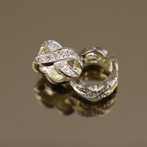 Vintage Eternity Infinity Sign Tarnished White Crystals CZ Round Design Hoop Earrings Sterling 925 ER 1801