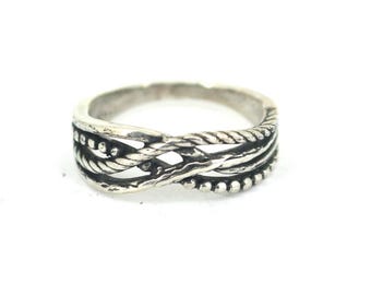 Vintage Size 8 Talisa Twisted Weaved Band Design Ring 925 Sterling RG 477