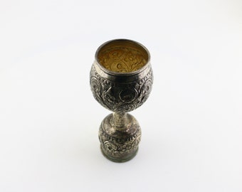 Vintage Tarnished Handmade Floral Shot Glass Cup Sterling  OT 373