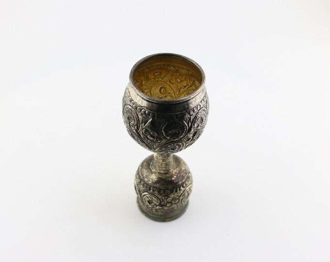Vintage Tarnished Handmade Floral Shot Glass Cup Sterling  OT 373