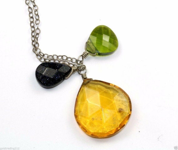 Vintage Teardrop Yellow Citrine Green Peridot Blu… - image 3