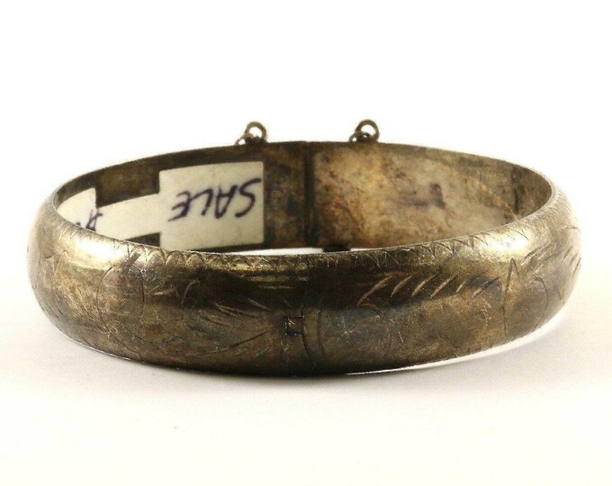 Vintage Floral Design Round Bangle Bracelet Sterling Silver Br 896(123759778171)