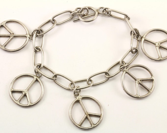 Vintage MX Peace Charms Bracelet 925 Sterling BR 2207