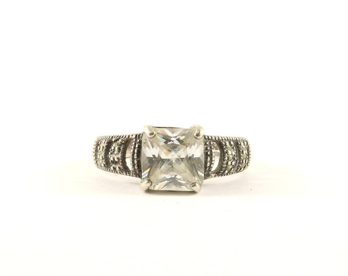 Vintage Square Shape Crystal Engagement Design Ring 925 Sterling Silver RG 4160