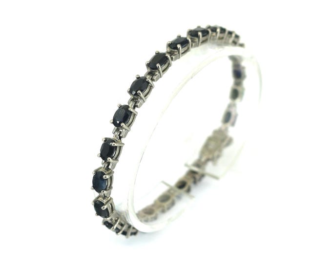 Vintage Elegant Blue Black Sapphires Link Bracelet Sterling Silver BR 2110