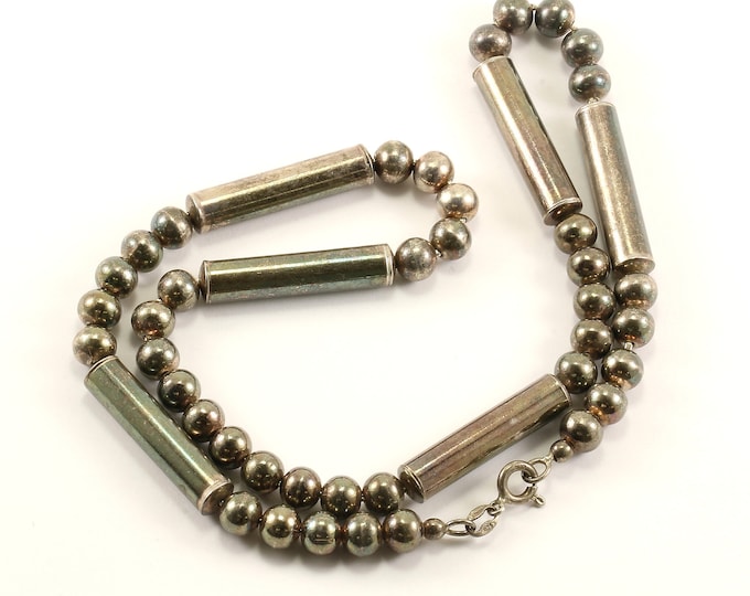 Vintage 16 Inch Italy Beads Beaded Bar Design Chain Necklace 925 Sterling Silver NC 1615