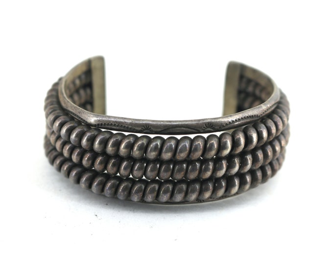 Vintage Three  Row Twist Design Cuff Bracelet Sterling Silver BR 1919
