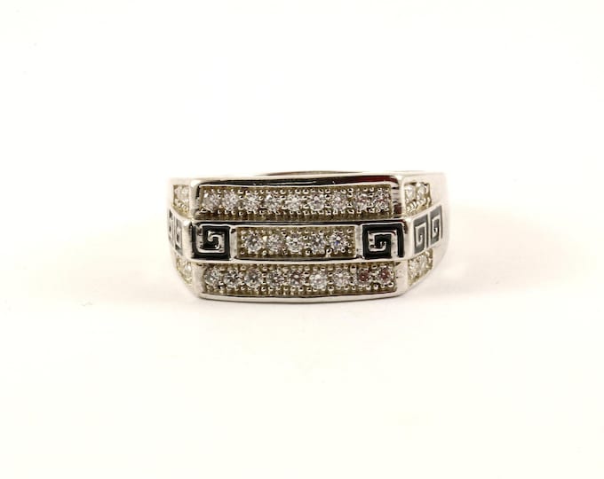 Vintage Size 10 Crystals Cz Maze Greek Signet Design Ring 925 Sterling Silver Rg 80