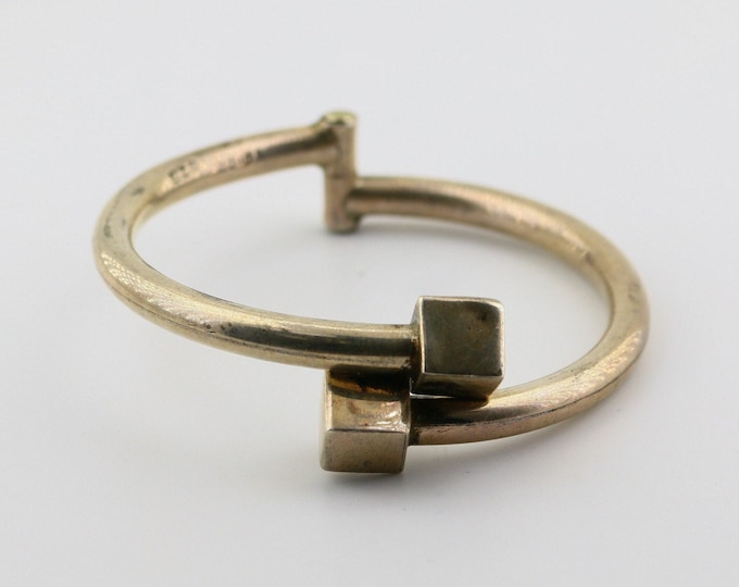 Vintage Square Cubes Hollow Overlap Mexico Design Bangle Bracelet 925 Sterling BR 2345P