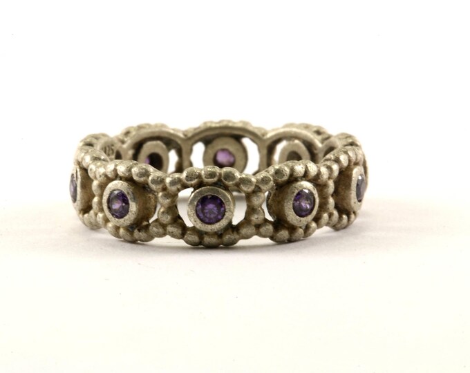Vintage Size 5.75 Pandora Women's Beaded Design Amethyst Band Ring 925 Sterling Silver  Rg 609