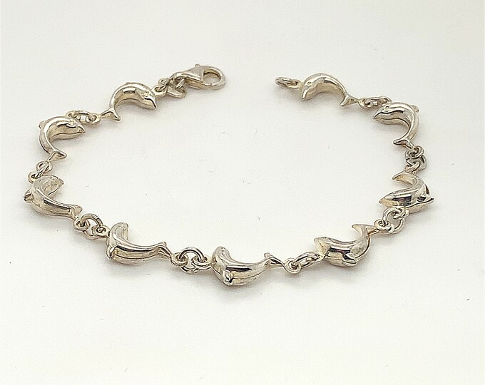 Vintage Dolphin Design Link Bracelet 925 Sterling BR 2252