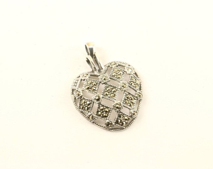 Vintage Heart Design Marcasite Pendant 925 Sterling  PD 388