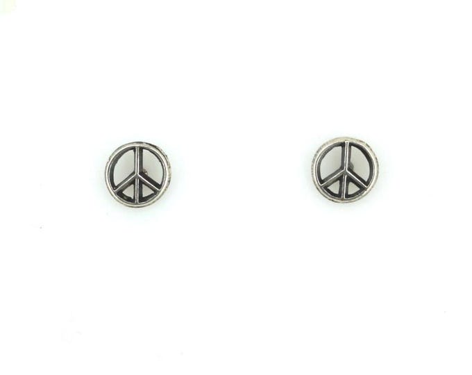 Vintage Tiny Peace Sign Stud Earrings 925 Sterling Silver ER 1092