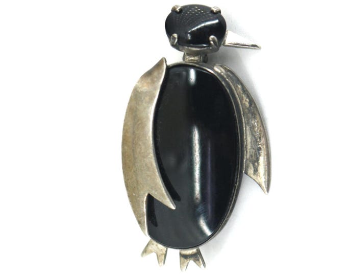 Vintage  Onyx Penguin Pin Brooch Sterling Silver 925 BB 2147