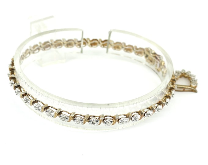 Vintage Round Wave Two Tone Gold Plated Beads Design Tennis Chain Bracelet 925 Sterling Silver BR 204