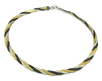Vintage Three Tone Braided Design Necklace 925 Sterling NC 519