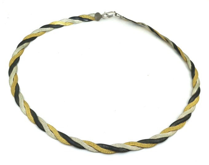 Vintage Three Tone Braided Design Necklace 925 Sterling NC 519
