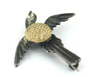 Vintage Pewter Dove Gold Tone Inlaid CZ Crystals Design Pin/brooch 925 Sterling BB 1308