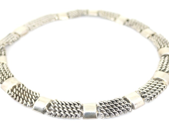 Vintage Mesh Bow Wide Chain Design Necklace 925 Sterling Silver NC 1233