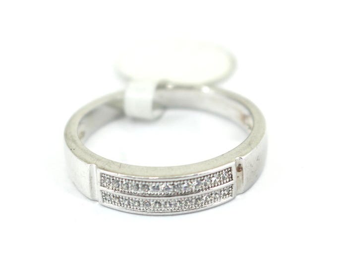 Vintage Size 11 Modern CZ Micro Pave Band Cocktail Ring Sterling 925 Silver RG 4335