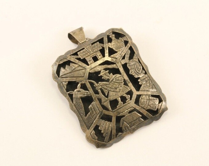 Vintage Large Brooch & Pendant Square Shape Design Pendant 925 Sterling Pd 1885(401734525126)