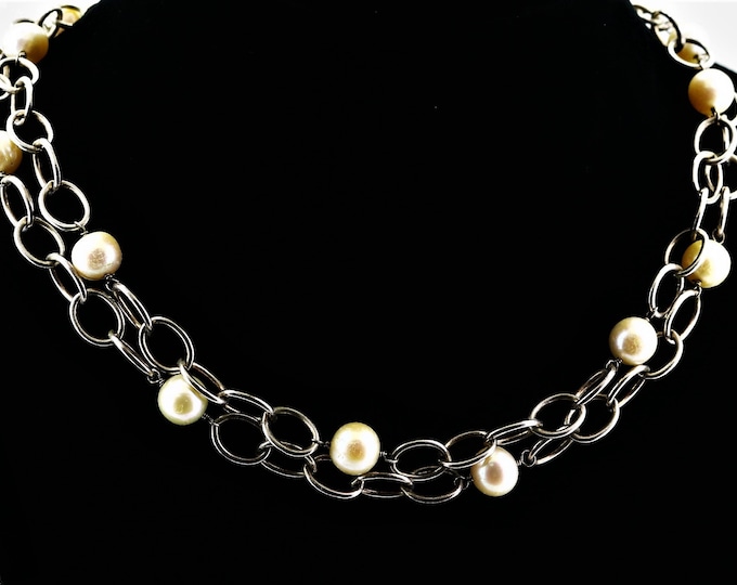 Vintage Faux Pearl Toggle Necklace 925 Sterling Silver Nc 1461