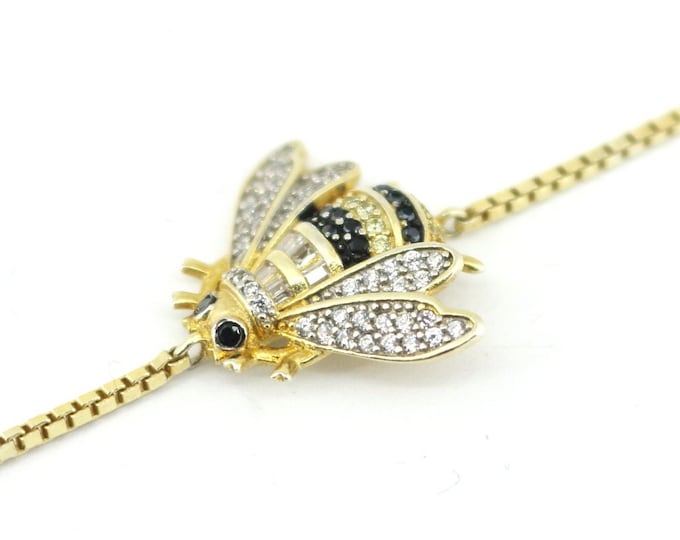 Vintage Bee Insect Gold Plated  Chain Design Bracelet Sterling Silver BR 2917