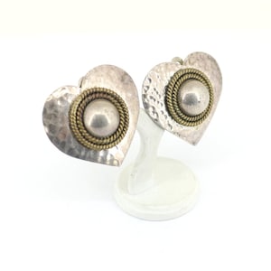 Vintage Mexico Sterling Silver Heart Stud Earrings: Floral Etched Design ER 1835