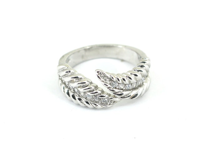 Vintage Size 8 Leaf Crystals CZ Design Band Ring 925 Sterling Silver RG 4506