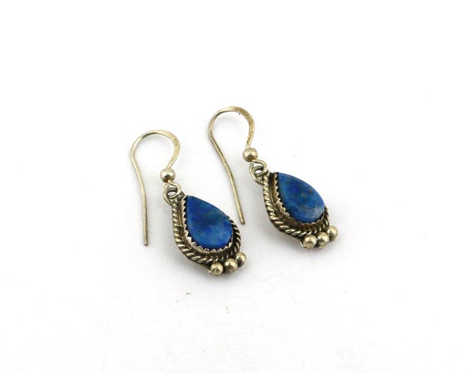 Vintage Joe Delgarito Navajo Blue Lapis Lazuli Stone Drop Dangle Earrings Silver 925 ER1199S