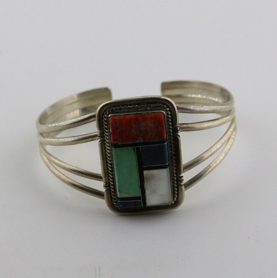 Mosaic Coral Vintage Sterling Silver Southwest Bracelet Cuff Mosaic Coral Vintage Sterling Silver Southwest Bracelet Cuff