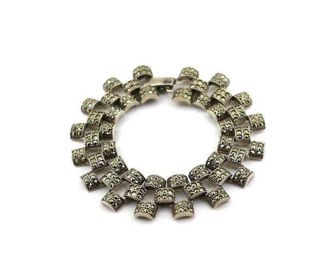 Vintage Beautiful Judith Jack Sparking Marcasite Stones Panther Links Chain Design Bracelet 925 Sterling Br 2916
