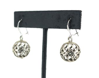 Vintage Over Brass Round Circle Drop Dangle Earrings Silver 925 ER 845