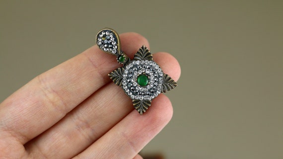 Vintage Shiny Marcasite Stones White Green Crysta… - image 2