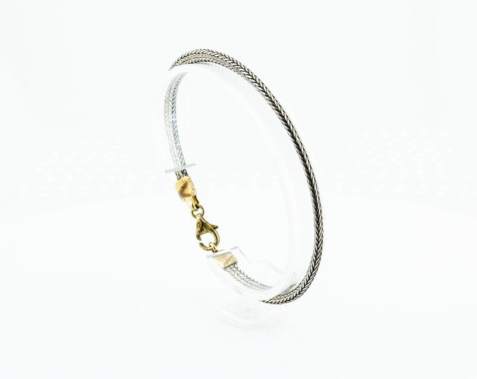 10k Gold  Plated Edges Mesh Chain Simple Design Men's Elegant Vintage Sterling Silver Bracelet  BR 2306Q