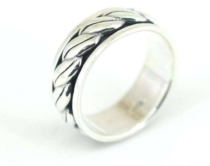Vintage Size 9 Men Women Classic Celtic Rope Design Spinner Band Ring Sterling 925 Silver RG 4574