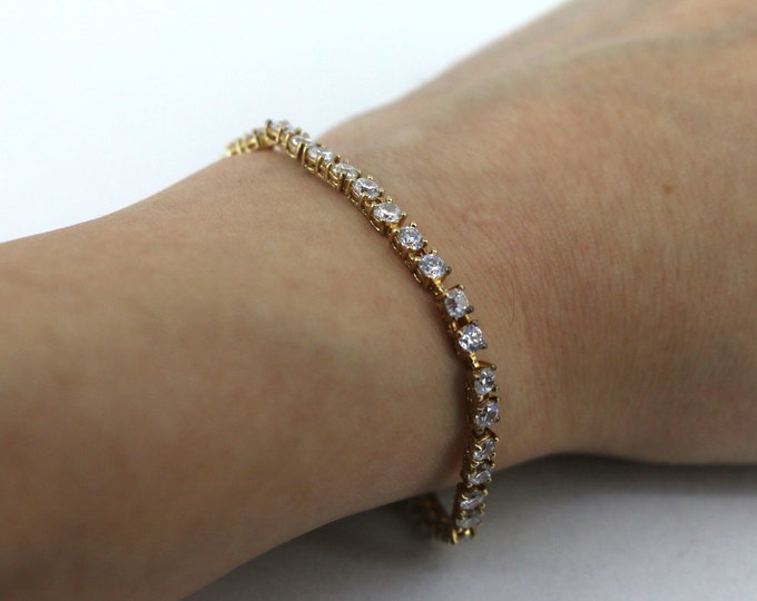 Vintage Gold Plated CZ Tennis Bracelet 925 Sterling Silver BR 3855