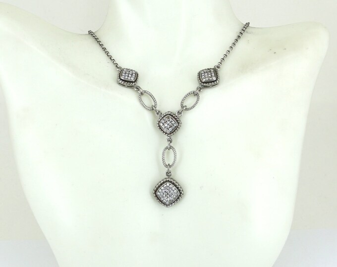 Vintage Four Crystal CZ Pendant Necklace Sterling Silver 925  NC 1048